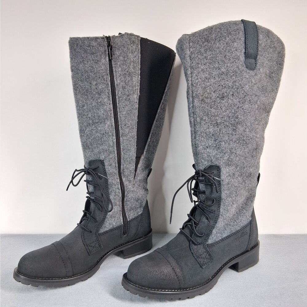 Martino Canada Tall Riding Boots Women's 6.5M Suede Wool Lined Black‎ Gray